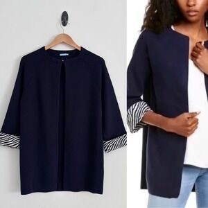 J. Mclauglin Women's XS Navy Zebra 3/4 Sleeve Corver Knit Cardigan Jacket NWOT